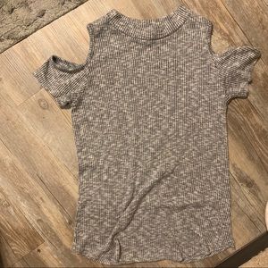 Trendy cold shoulder black and grey blouse- medium